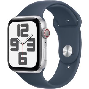 Apple Watch SE GPS + Cellular 44mm Silver Aluminium Case with Storm Blue Sport Band - M/L