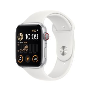 Apple Watch SE GPS + Cellular 44mm Silver Aluminium Case with Denim Sport Band - M/L (MXGQ3QA/A)