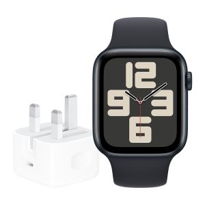 Apple Watch SE GPS 44mm Midnight Aluminium Case with Midnight Sport Band - S/M + 20W USB-C POWER ADAPTER-ZEE