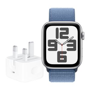 Apple Watch SE GPS 44mm Silver Aluminium Case with Winter Blue Sport Loop + 20W USB-C POWER ADAPTER-ZEE