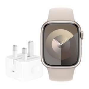 Apple Watch Series 9 GPS 41mm Starlight Aluminium Case with Starlight Sport Band - S/M + 20W USB-C POWER ADAPTER-ZEE