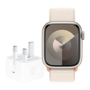 Apple Watch Series 9 GPS 41mm Starlight Aluminium Case with Starlight Sport Loop + 20W USB-C POWER ADAPTER-ZEE