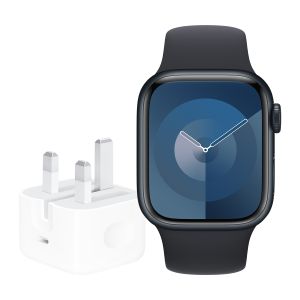 Apple Watch Series 9 GPS 41mm Midnight Aluminium Case with Midnight Sport Band - M/L + 20W USB-C POWER ADAPTER-ZEE