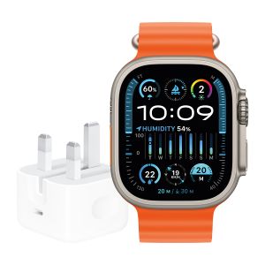 Apple Watch Ultra 2 GPS + Cellular, 49mm Titanium Case with Orange Ocean Band + 20W USB-C POWER ADAPTER-ZEE