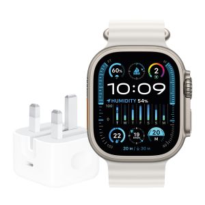 Apple Watch Ultra 2 GPS + Cellular, 49mm Titanium Case with White Ocean Band + 20W USB-C POWER ADAPTER-ZEE