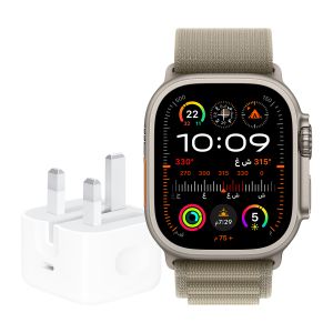 Apple Watch Ultra 2 GPS + Cellular, 49mm Titanium Case with Olive Alpine Loop - Small + 20W USB-C POWER ADAPTER-ZEE