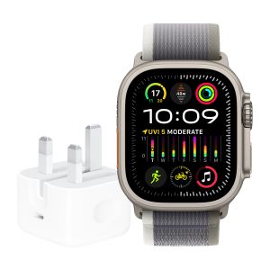 Apple Watch Ultra 2 GPS + Cellular, 49mm Titanium Case with Green/Grey Trail Loop - S/M + 20W USB-C POWER ADAPTER-ZEE