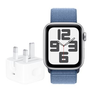 Apple Watch SE GPS 40mm Silver Aluminium Case with Winter Blue Sport Loop + 20W USB-C POWER ADAPTER-ZEE