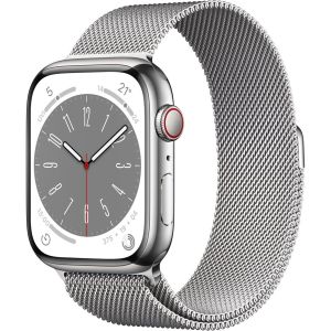 Apple Watch Series 8 GPS + Cellular 45mm Silver Stainless Steel Case with Silver Milanese Loop MNKJ3AE/A